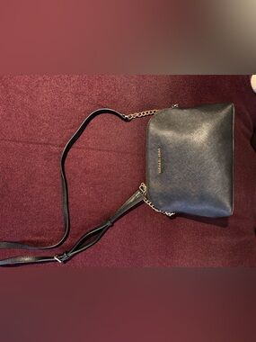 Michael Kors Black Crossbody with Gold Chain Accent